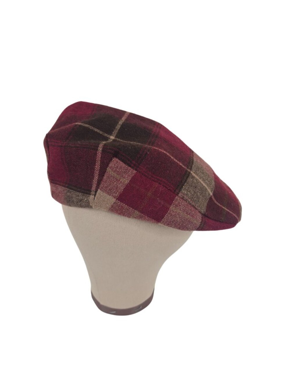 Vintage Stanley Evans Plaid Wool Newsboy Cap Hat Burgundy